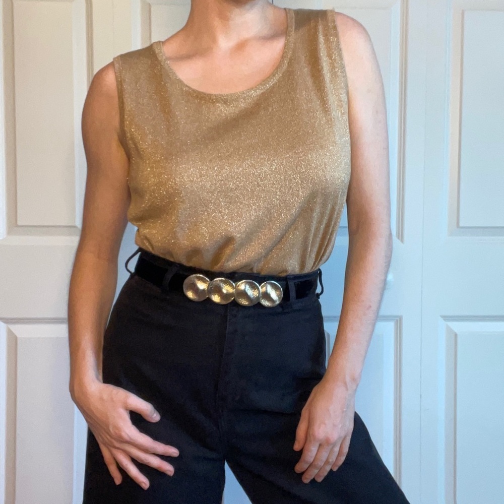 Sparkly Gold Metallic Sleeveless Tank | Evan Picone | Women's Size XL